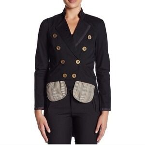 l.a.m.b. Black Tailcoat Jacket Military Inspired‎ Gold Buttons Women's Size 4 z2